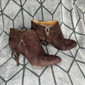 Elie Tahari Brown Suede Ankle Heeled Booties